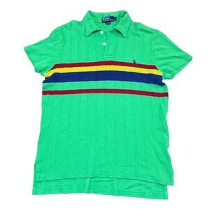 Vintage Y2k Polo Ralph Lauren Mens Green Striped Short Sleeve Polo Shirt